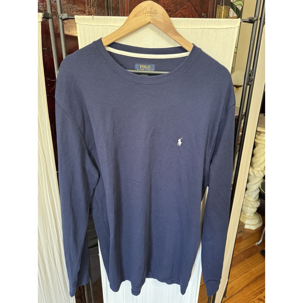 Polo Ralph Lauren Waffle Knit Thermal Shirt Men's XL Navy Long Sleeve Pony